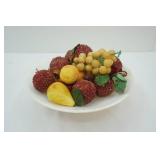 Vintage Marble Fruit Bowl with Decorative Glass and Stone Fruit