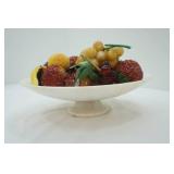 Vintage Marble Fruit Bowl with Decorative Glass and Stone Fruit