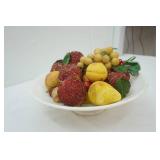 Vintage Marble Fruit Bowl with Decorative Glass and Stone Fruit