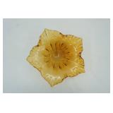 Vintage Fenton Amber Cabbage Rose Ruffled Glass Compote Dish
