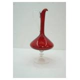 Vintage Red Empoli Glass Decanter 14" tall