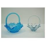 Vintage Indiana & Fenton Glass Baskets - blue