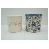 Pfaltzgraff Canister (has chip) & Bunny Family Blue Sponge Art Pottery Crock
