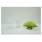 Etched Lead Crystal Jar With Lid; Crystal Dish with Lid; L.E. Smith Moon & Star Basket