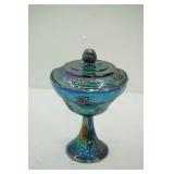Vintage Carnival Glass Covered Compote Dish