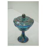 Vintage Carnival Glass Covered Compote Dish