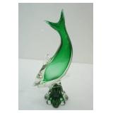 Blue Glass Girl with Geese; Green & Clear Glass Dolphin