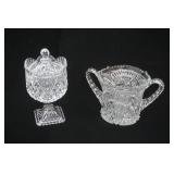 Vintage Crystal Pedestal Candy Dish & Crystal EAPG Cambridge Wheat Sheaf Cracker Jar
