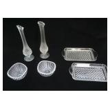 Vintage Waterford Crystal Ribbed Bowls; 10" tall Frosted Fenton? Strawberry Design