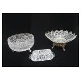 Vintage Crystal Compote w/Brass Footed Base; Vintage Footed Crystal Serving Bowl