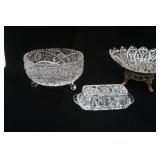 Vintage Crystal Compote w/Brass Footed Base; Vintage Footed Crystal Serving Bowl