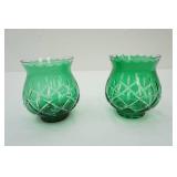 Pair of Vintage Green Cut Crystal Votives
