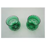 Pair of Vintage Green Cut Crystal Votives