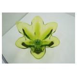 Vintage Viking Glass Epic 6-Petal Handkerchief Compote-Avocado Green