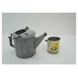 Vintage Galvanized Watering Can & Hand-Painted Sunflower Sifter