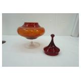 Vintage Empoli Glass Circus Tent Candy Dish; Viking Glass Epic Red Amberina Vase; Amethyst Glass