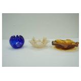 Vintage Murano Art Glass Bowls; Czech Bohemia Cobalt Blue Cut-to-Clear Rose Bowl