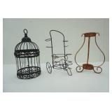 Metal Decor: Bird Cage; Wine Bottle, Flatware Table Holder