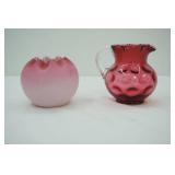 Vintage Fenton Cranberry Coin Dot Ruffed Top Pitcher