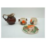 Vintage McCoy Pitcher; Vintage Mushroom Set-Sugar, Creamer; Hot Plate