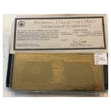 $100,000 Dollar 22K Gold Leaf Tribute Certificate