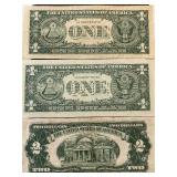 $1 Dollar Silver Certificates and $2 Dollar Note - 1 Star Note and 1 Uncirculated