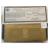 $100,000 Dollar 22K Gold Leaf Tribute Certificate
