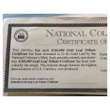 $100,000 Dollar 22K Gold Leaf Tribute Certificate