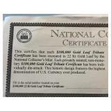 $100,000 Dollar 22K Gold Leaf Tribute Certificate