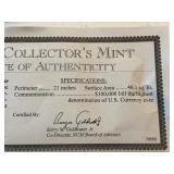 $100,000 Dollar 22K Gold Leaf Tribute Certificate