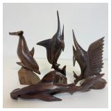 Hand Carved Hardwood Fish Sculptures - Dolphin, Marlin, Shark & Swordfish