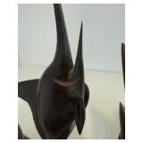 Hand Carved Hardwood Fish Sculptures - Dolphin, Marlin, Shark & Swordfish