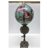 Larger Ornate Antique Brass Oil Lamp (Repair to Globe)