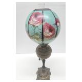 Larger Ornate Antique Brass Oil Lamp (Repair to Globe)