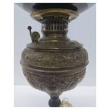 Larger Ornate Antique Brass Oil Lamp (Repair to Globe)