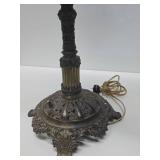 Larger Ornate Antique Brass Oil Lamp (Repair to Globe)