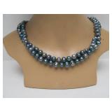 Long Strand of Blue Freshwater Pearls Necklace - 40"+ Length