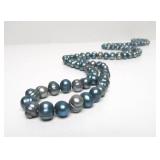 Long Strand of Blue Freshwater Pearls Necklace - 40"+ Length