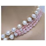 Long Strand of Freshwater Pearls & Rose Quartz Necklace - 50"+ Length