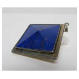 Vintage Diamond Shaped Sterling Silver & Lapis Pendant - Signed Kervan