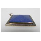Vintage Diamond Shaped Sterling Silver & Lapis Pendant - Signed Kervan