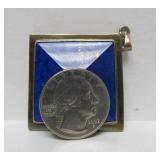 Vintage Diamond Shaped Sterling Silver & Lapis Pendant - Signed Kervan