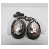 Vintage Carved Shell/Abalone & Sterling Silver Cameo Earrings