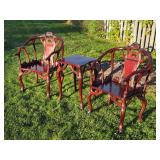 Exceptional Chinese Carved Burled Wood Set of 2 "Antler" Armchairs & Matching Table
