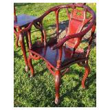 Exceptional Chinese Carved Burled Wood Set of 2 "Antler" Armchairs & Matching Table