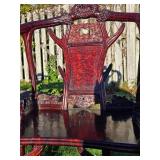Exceptional Chinese Carved Burled Wood Set of 2 "Antler" Armchairs & Matching Table