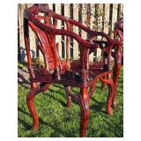 Exceptional Chinese Carved Burled Wood Set of 2 "Antler" Armchairs & Matching Table