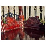 Exceptional Chinese Carved Burled Wood Set of 2 "Antler" Armchairs & Matching Table