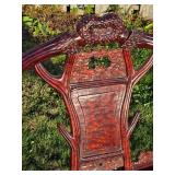 Exceptional Chinese Carved Burled Wood Set of 2 "Antler" Armchairs & Matching Table