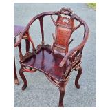 Exceptional Chinese Carved Burled Wood Set of 2 "Antler" Armchairs & Matching Table
